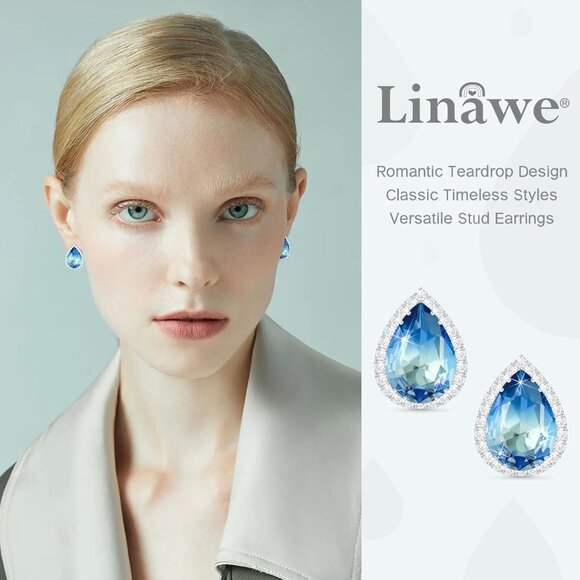 Women Stud Earrings, Teardrop Diamond Moissanite Cubic Zirconia Earrings Studs R - Picture 3 of 5